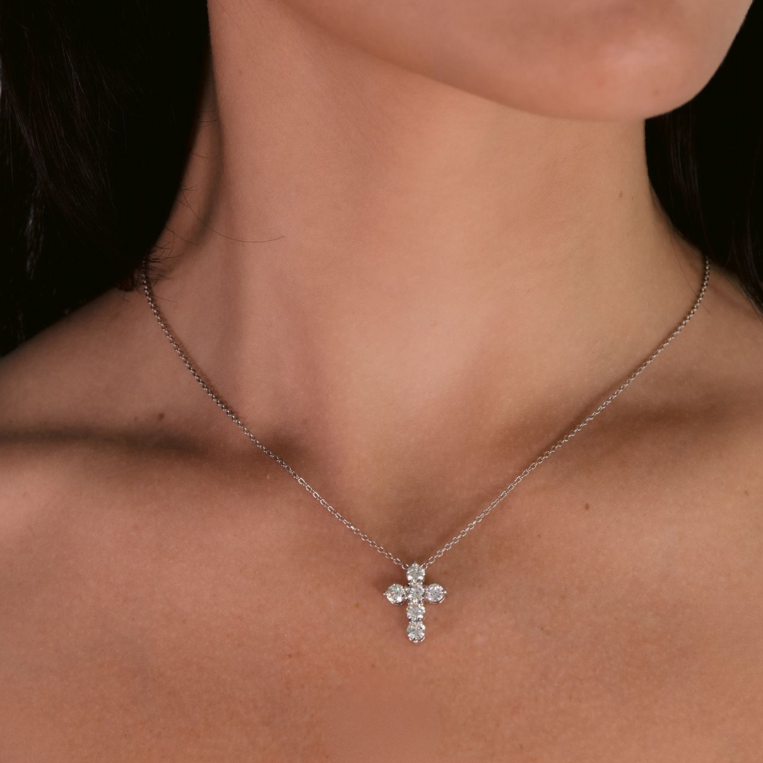 thumbnail image 2 of 1.40Ct Round Lab-Created Diamond Cross Pendant – 14K White Gold Over, Free Chain 2 of 5