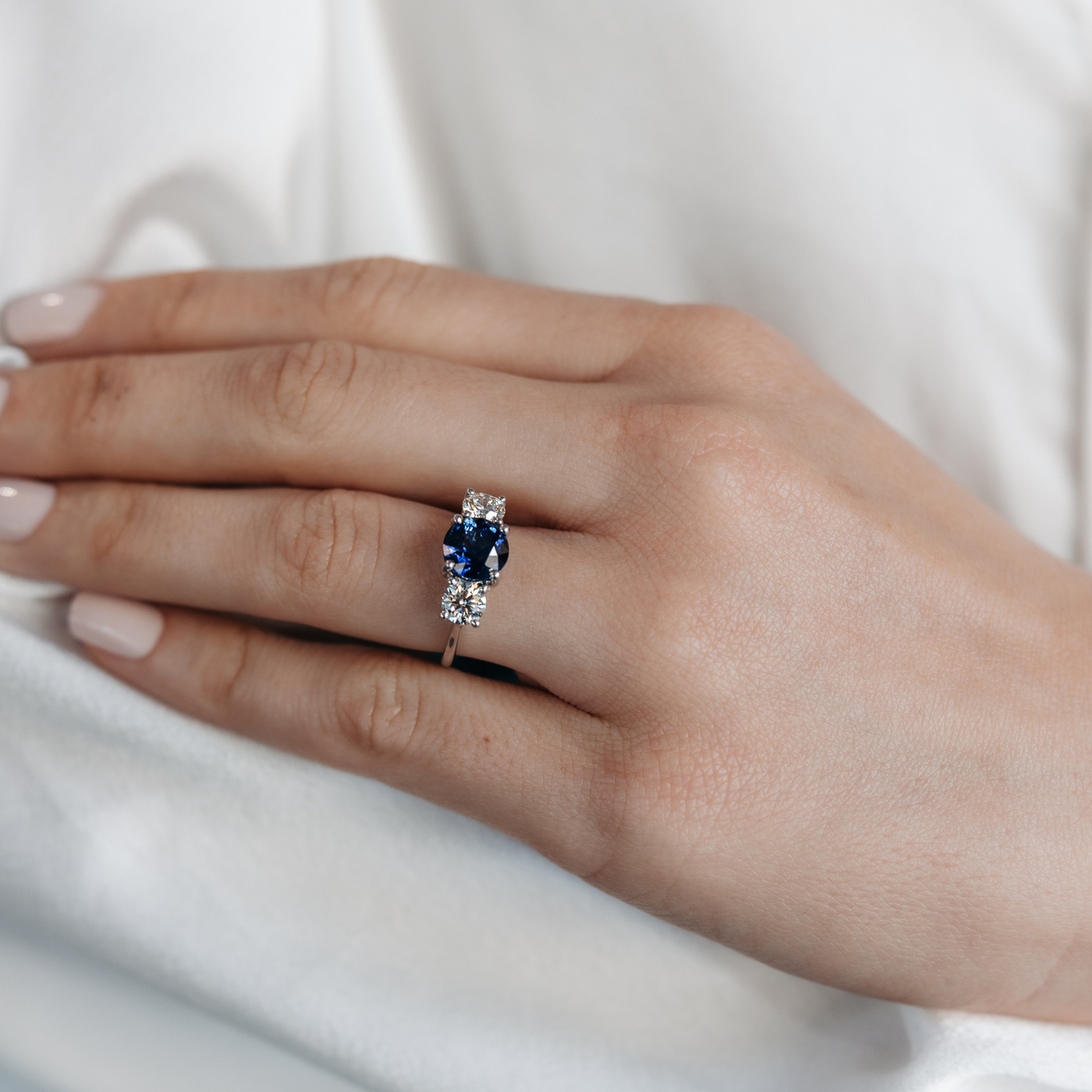 sapphire and diamond three stone cocktail ring