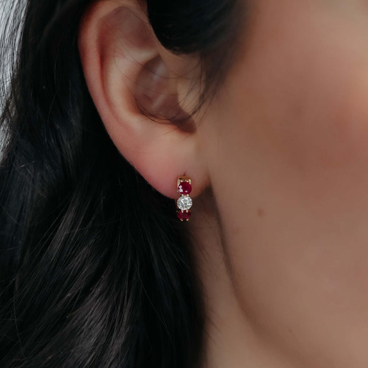 ruby and diamond huggie earrings