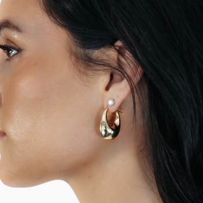 11mm Graduated Puffed Oval Gold Hoop Earrings