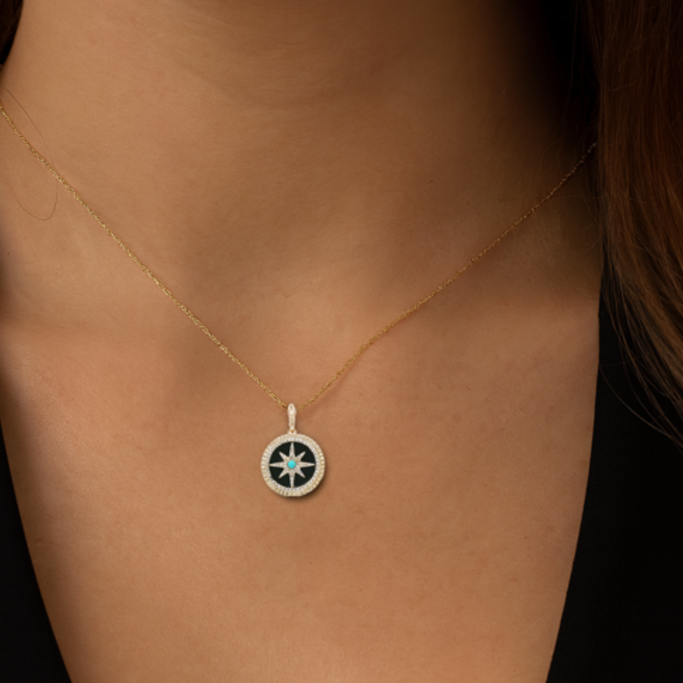 0.15CT Diamond, Turquoise & Onyx Charm