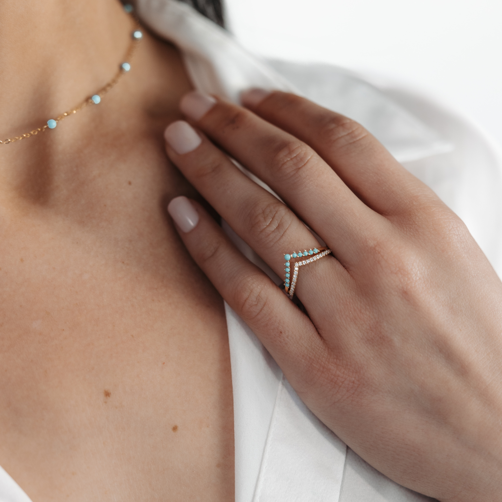 sleeping beauty turquoise and diamond chevron ring