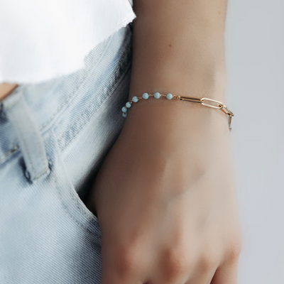 turquoise bead and paperclip bracelet