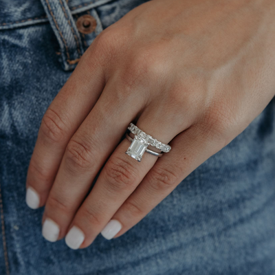 3/4 Emerald Cut & Round 2.20CT Diamond Ring