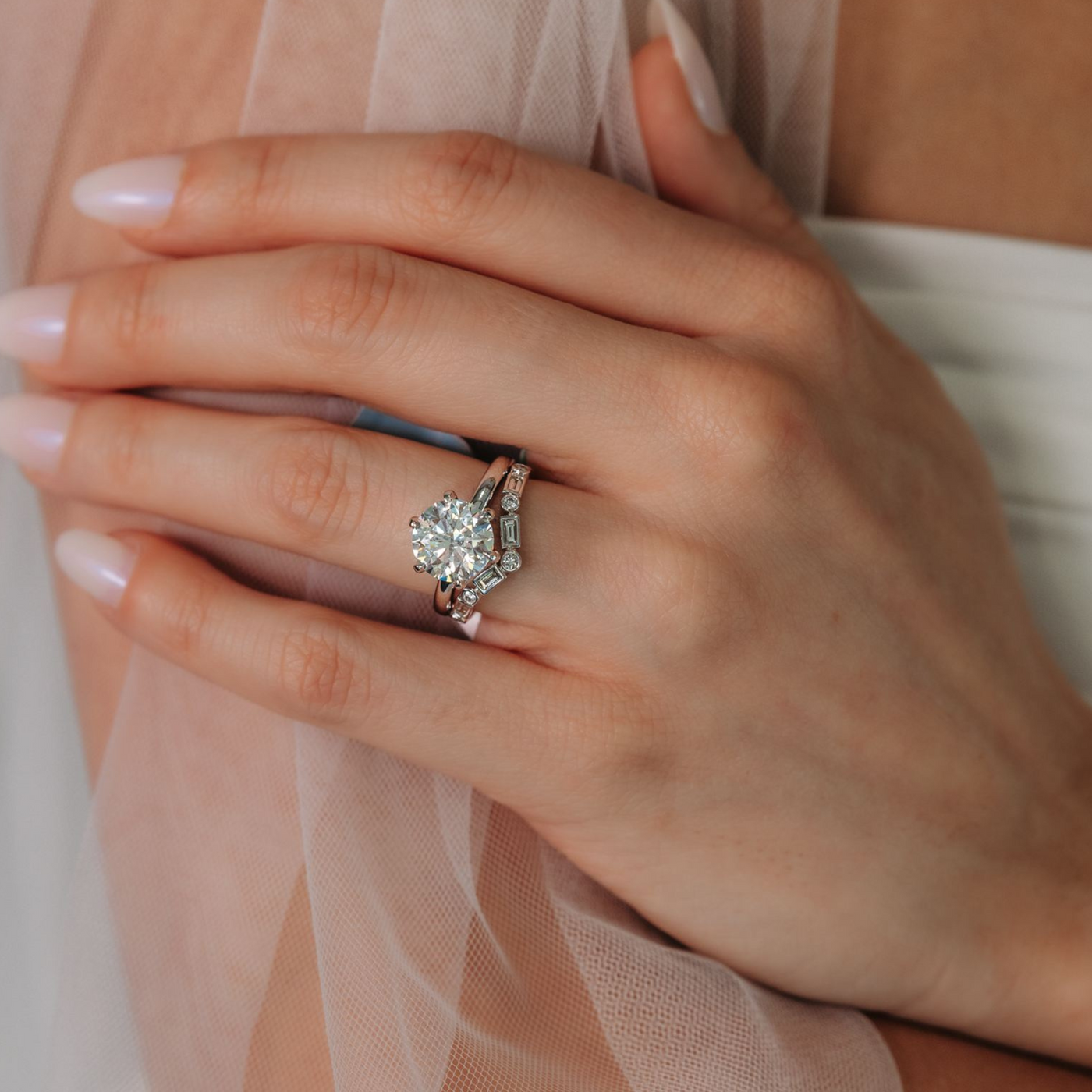 Bezel Baguette & Round Chevron Diamond Ring