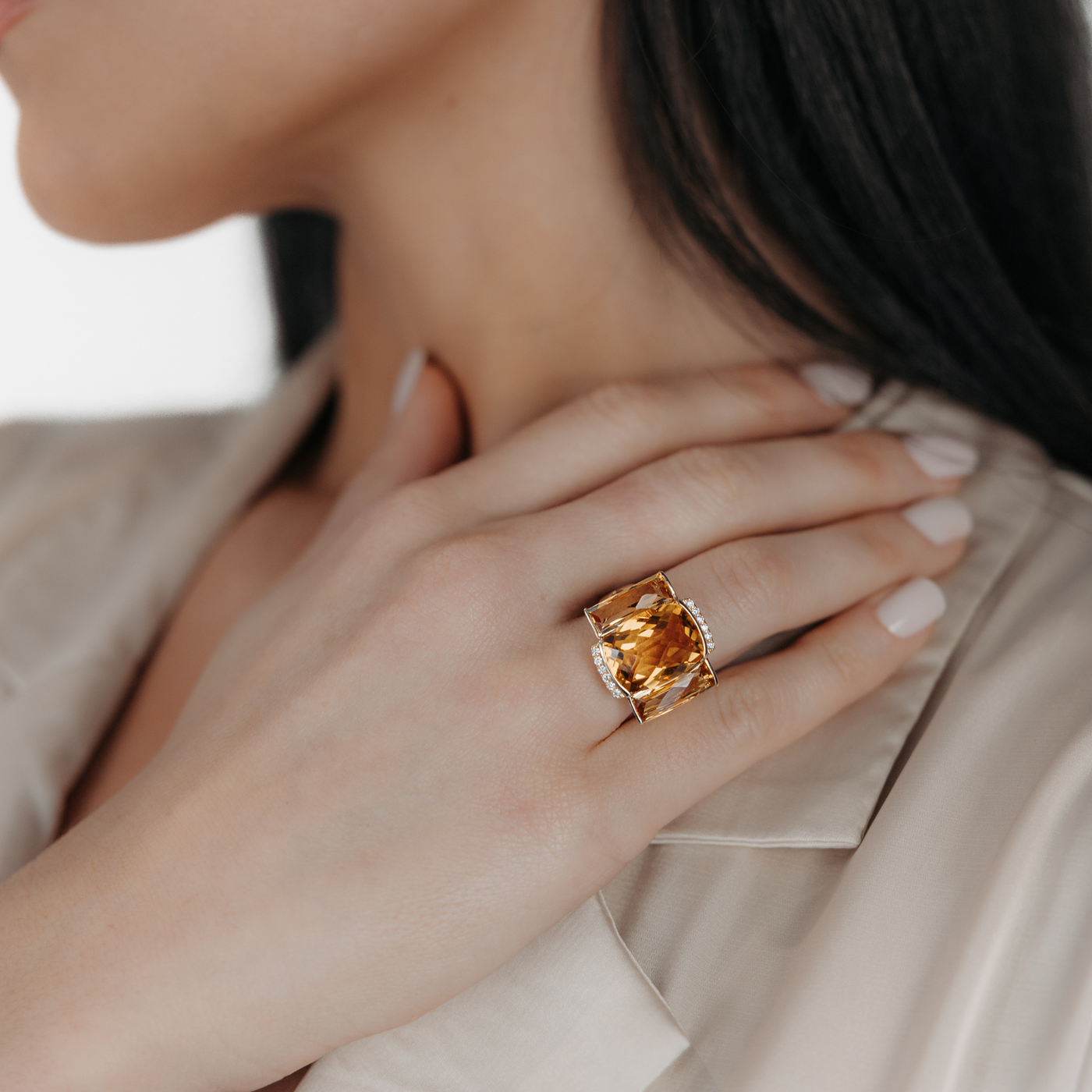 citrine and diamond statement ring