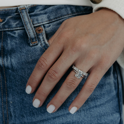 3/4 Emerald Cut & Round 3.85CT Diamond Ring