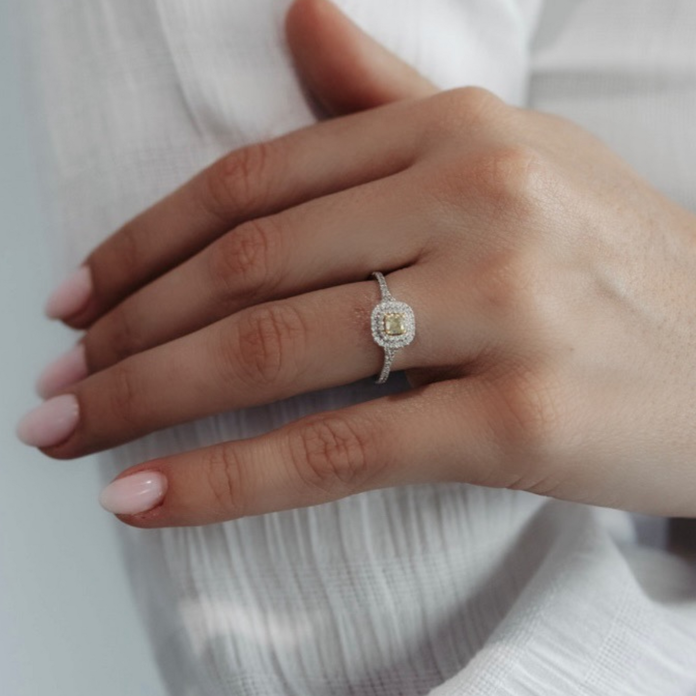 yellow and white diamond cocktail ring