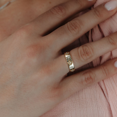 burnished diamond floral ring