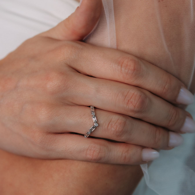 Bezel Baguette & Round Chevron Diamond Ring