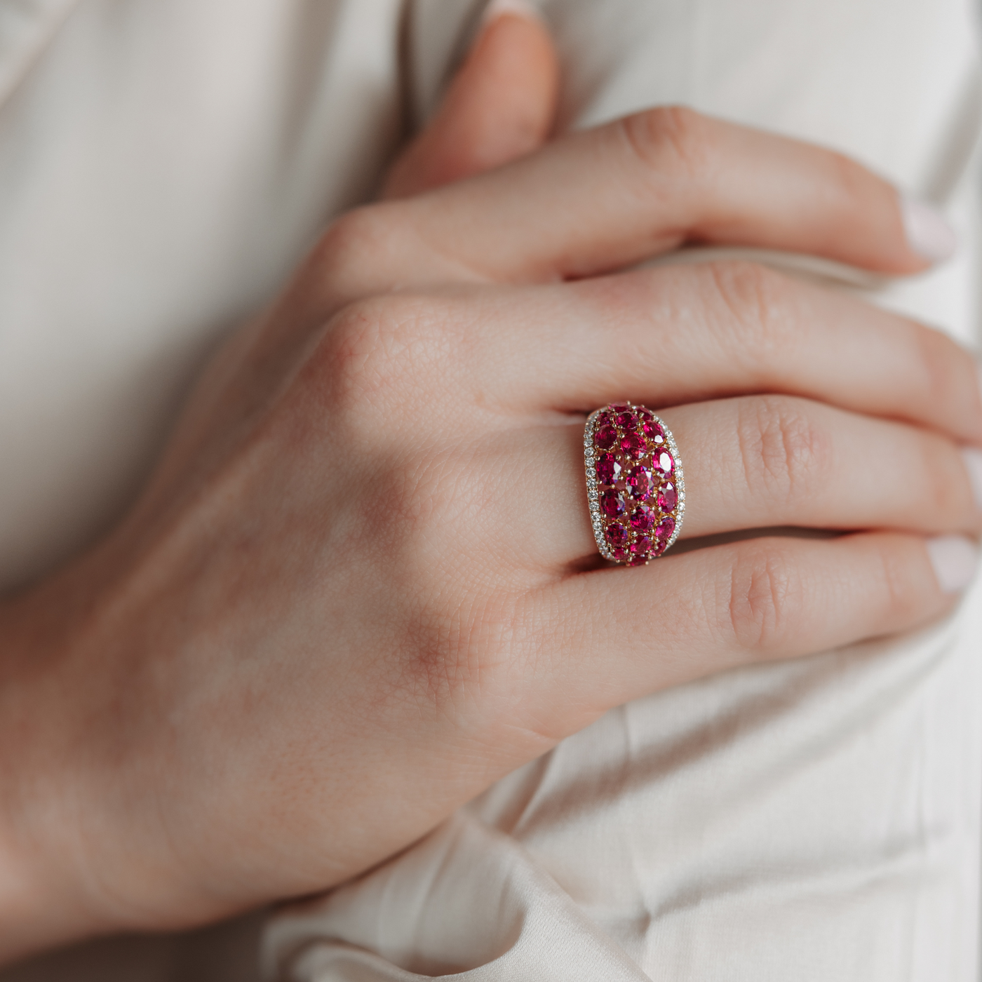 colored gemstone pave dome ring