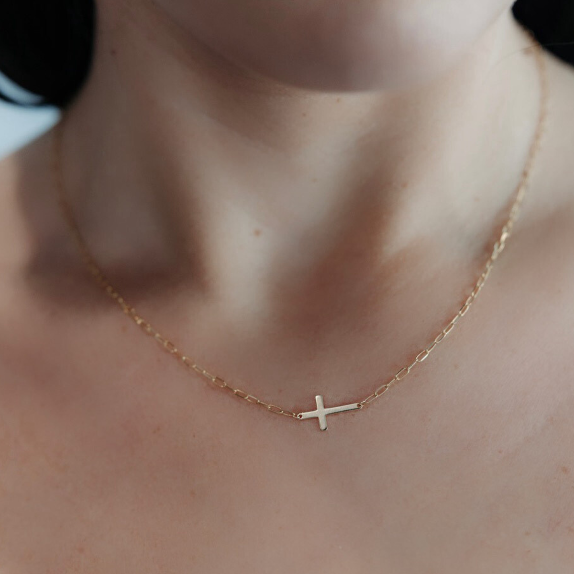 East West diamond cross necklace