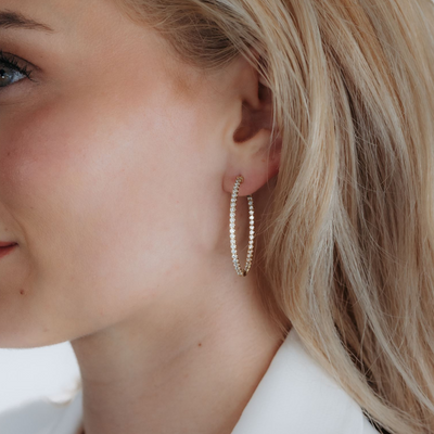 Oval 1.5" Eternity 1.95CT Hoop Earrings