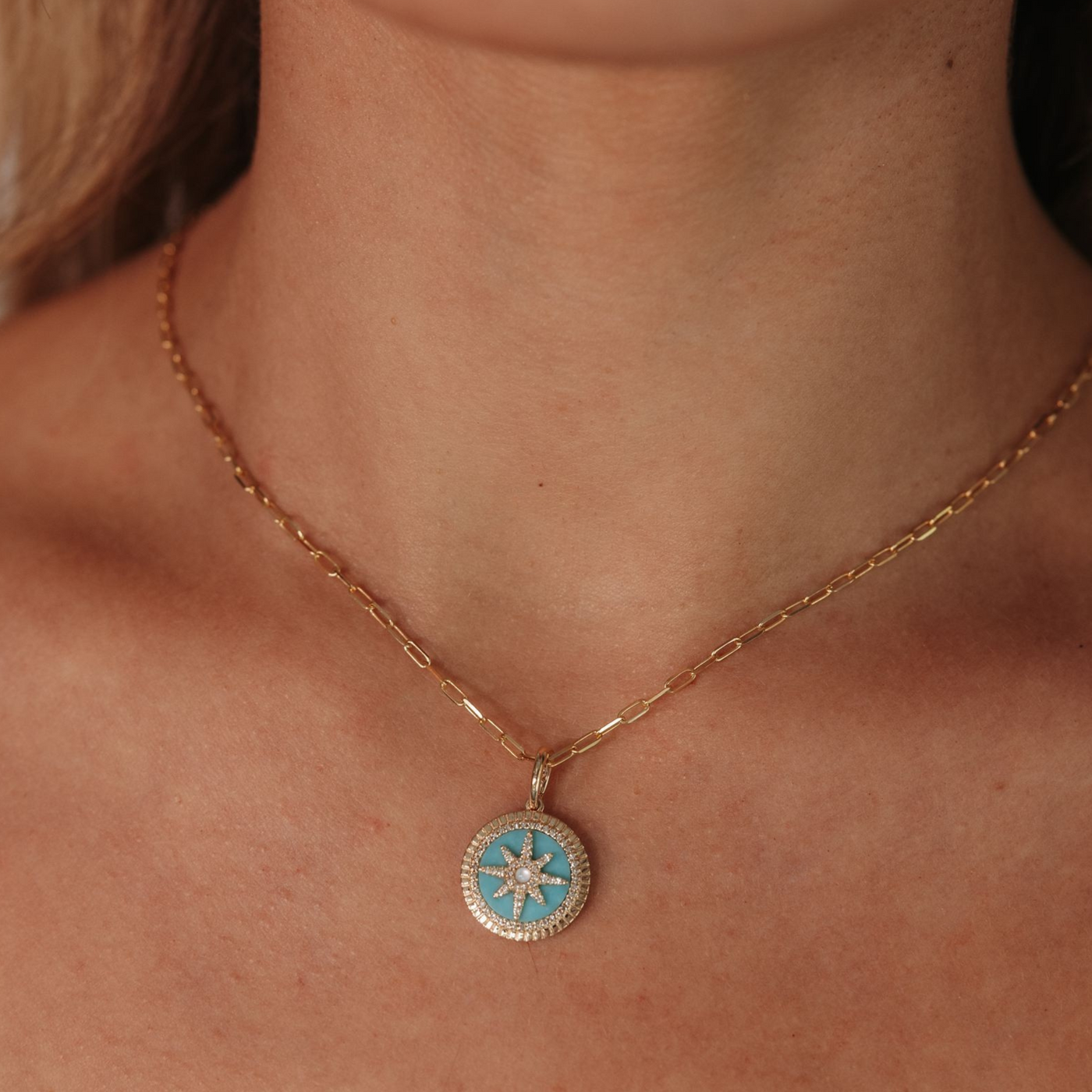 Turquoise & Diamond Compass Charm