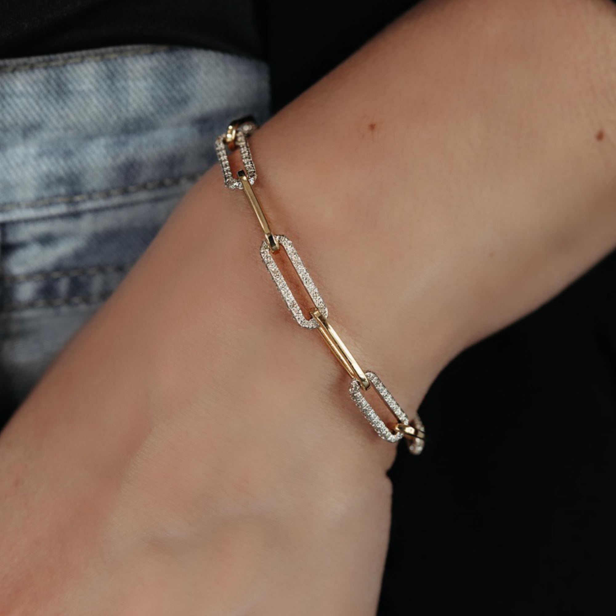 diamond paperclip link bracelet