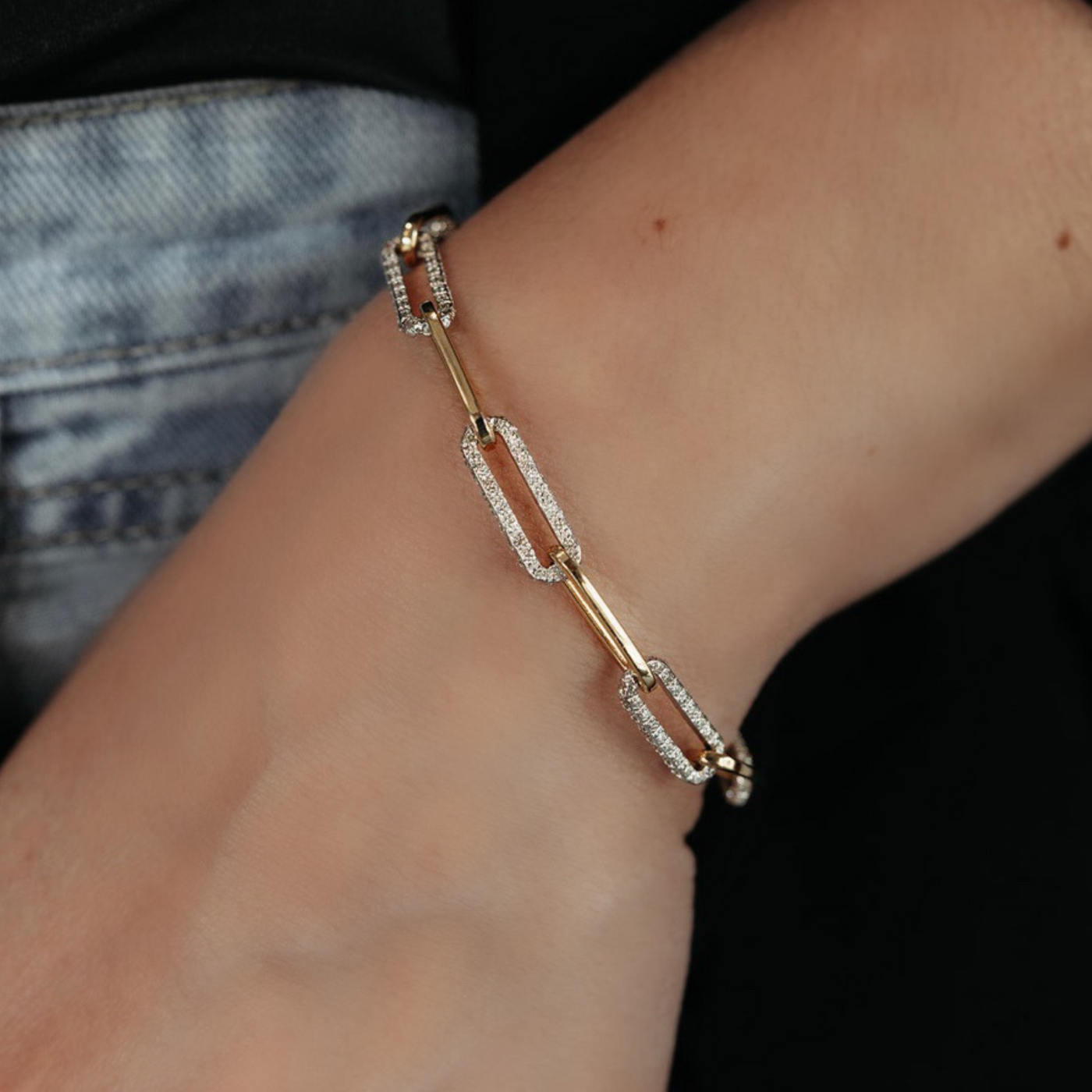 diamond paperclip link bracelet