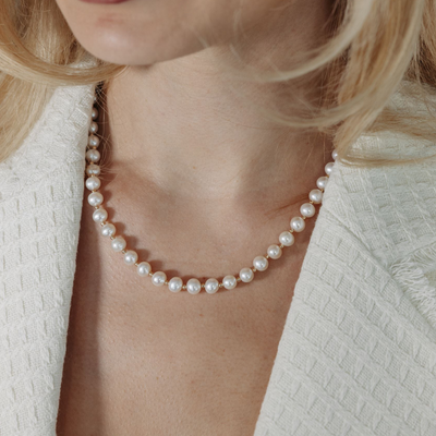 6-6.5MM Pearl & Gold Bead Necklace