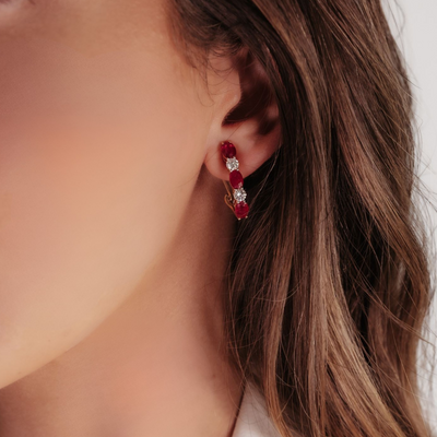 Oval Cut Ruby & Diamond Earrings
