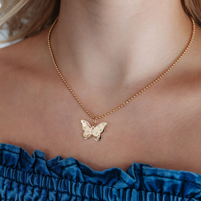 Burnished Diamond Butterfly Pendant
