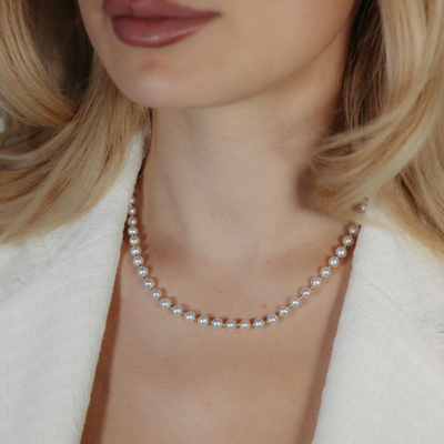 5-5.5MM Pearl & Gold Bead Necklace