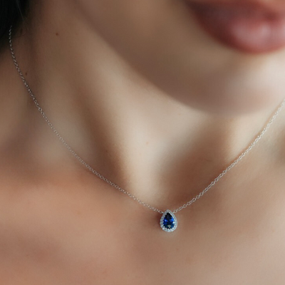 sapphire and diamond halo necklace