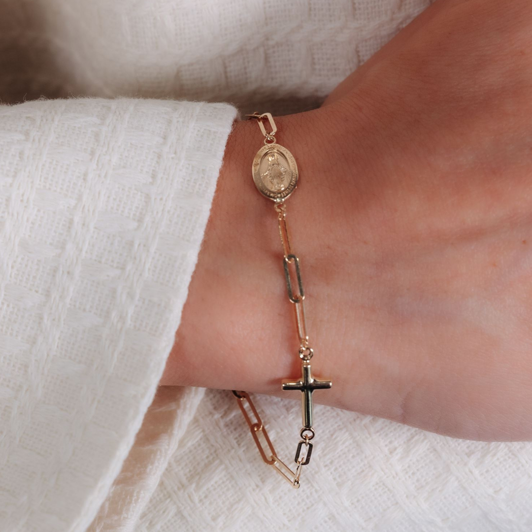 Virgin Mary Medal & Cross Paperclip Bracelet – Mavilo