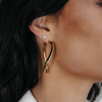 3mm Potato Chip 2" Gold Hoop Earrings