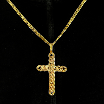 large gold cuban link cross pendant
