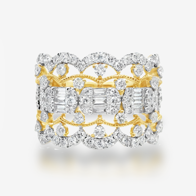 Vintage Inspired Baguette & Round Diamond Ring