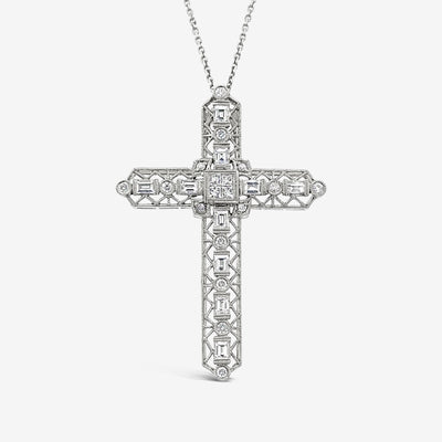diamond and white gold filigree cross pendant 