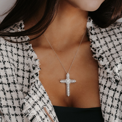 diamond and white gold filigree cross pendant