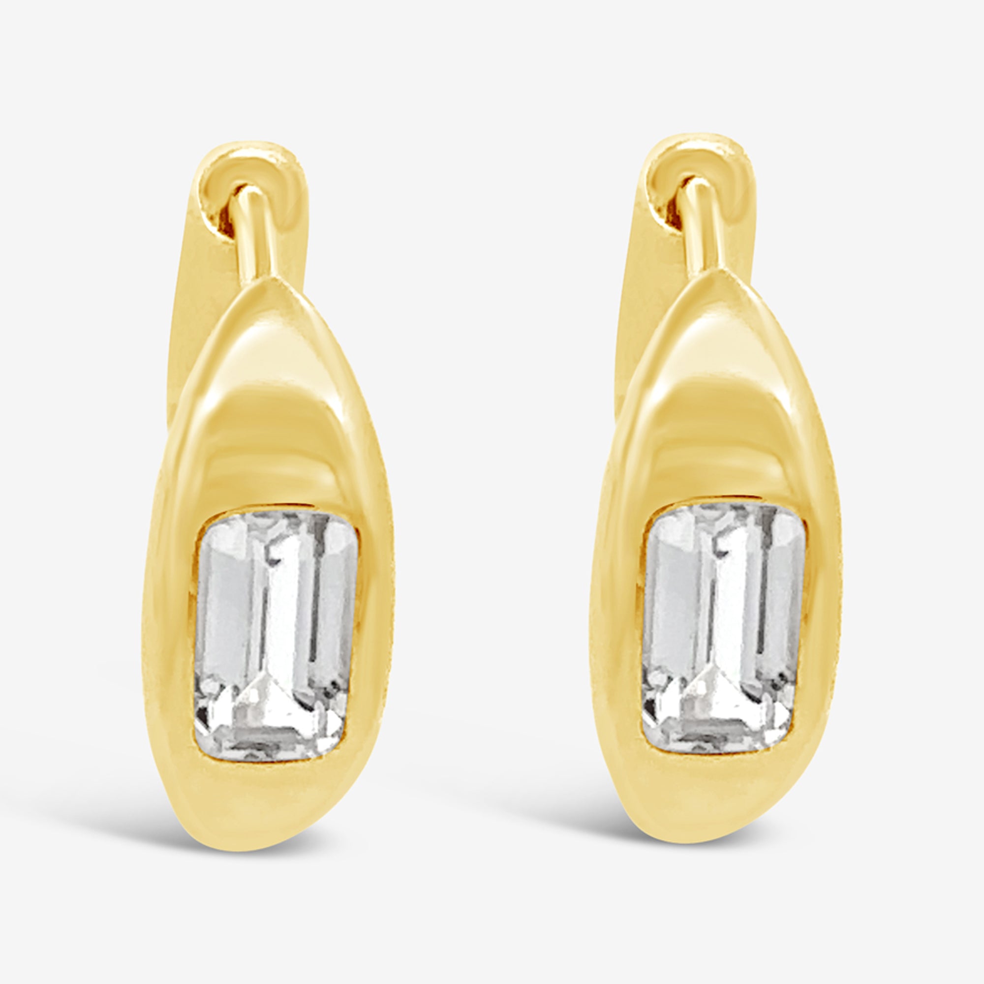 white topaz and gold huggie earrings