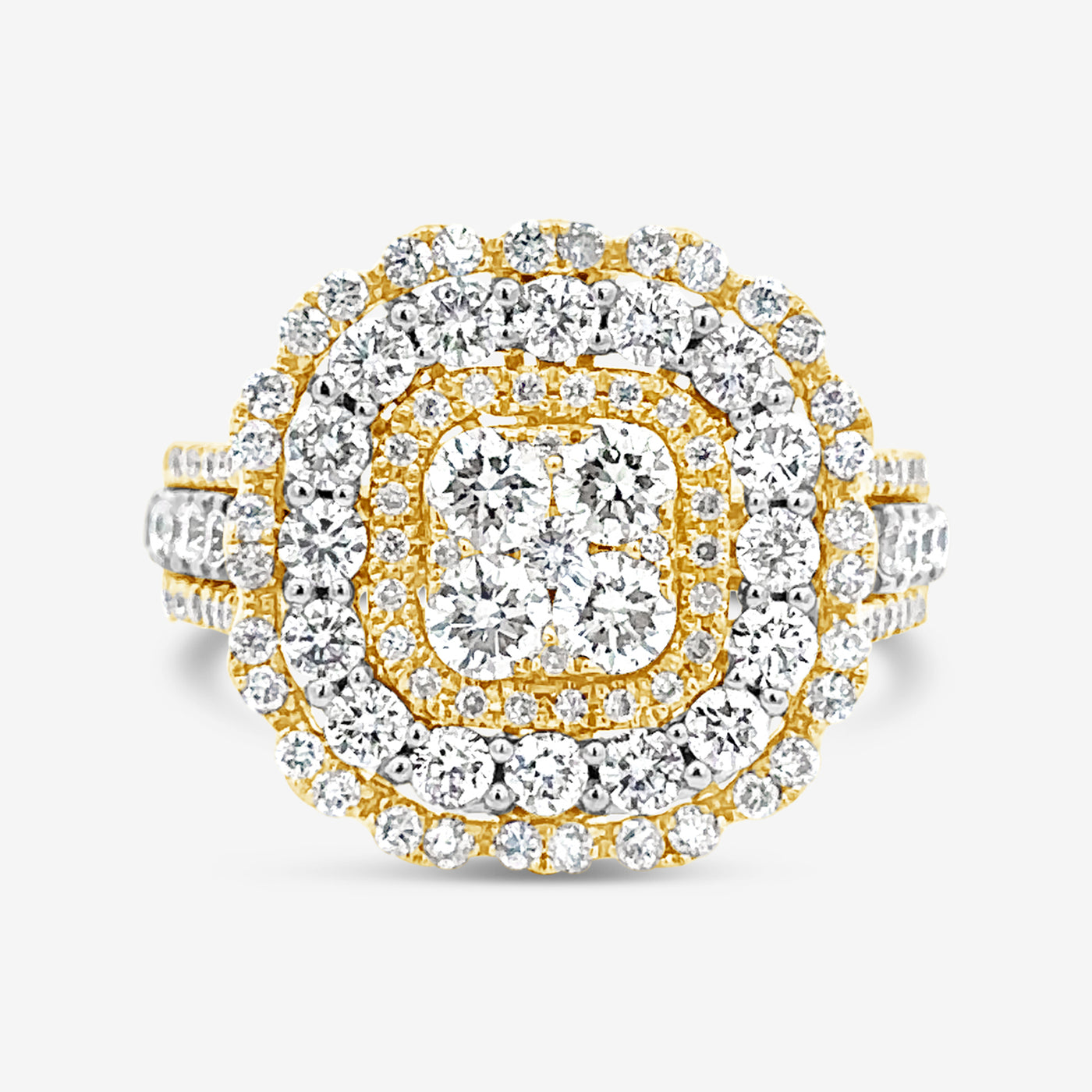 yellow and white diamond square cocktail ring