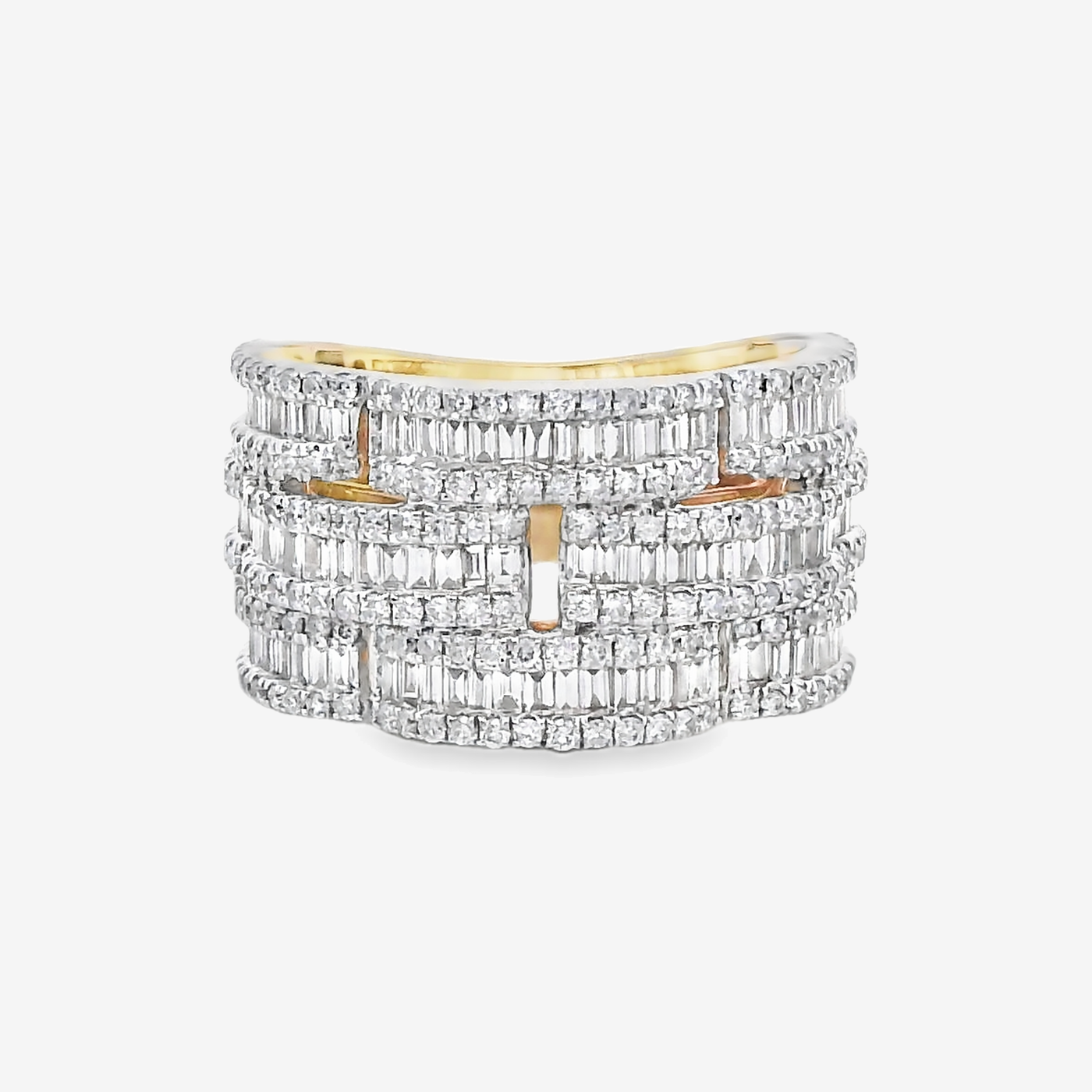 Wide 1.90CT Baguette & Round Diamond Brick Ring