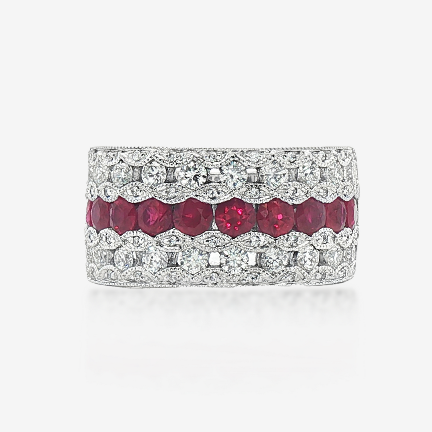 Wide 7 Layers Ruby & Diamond Ring