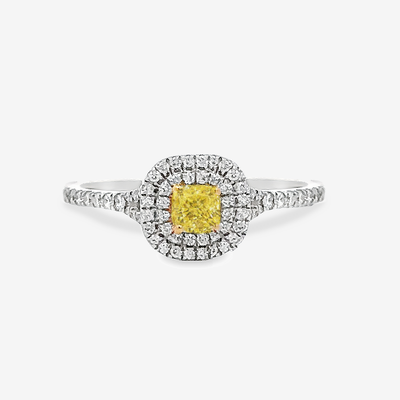 yellow and white diamond halo ring