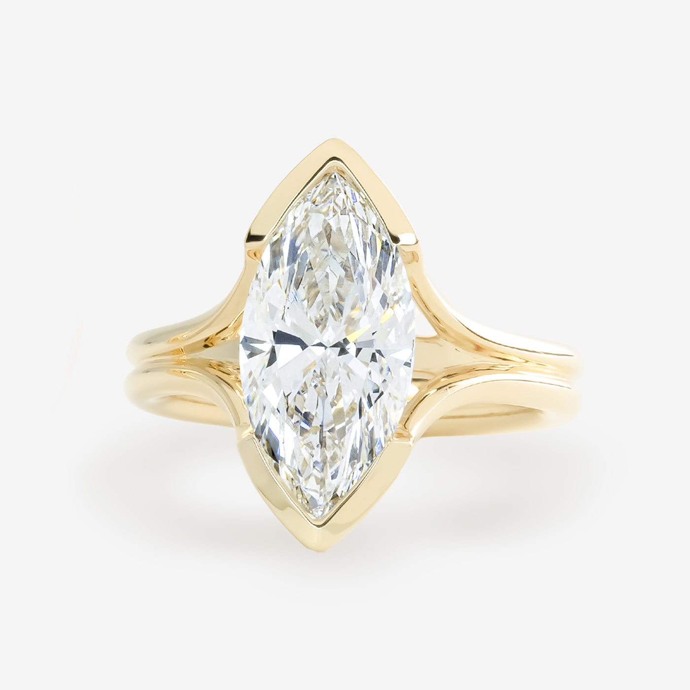 Bezel Solitaire - Split Shank - Marquise Engagement Ring