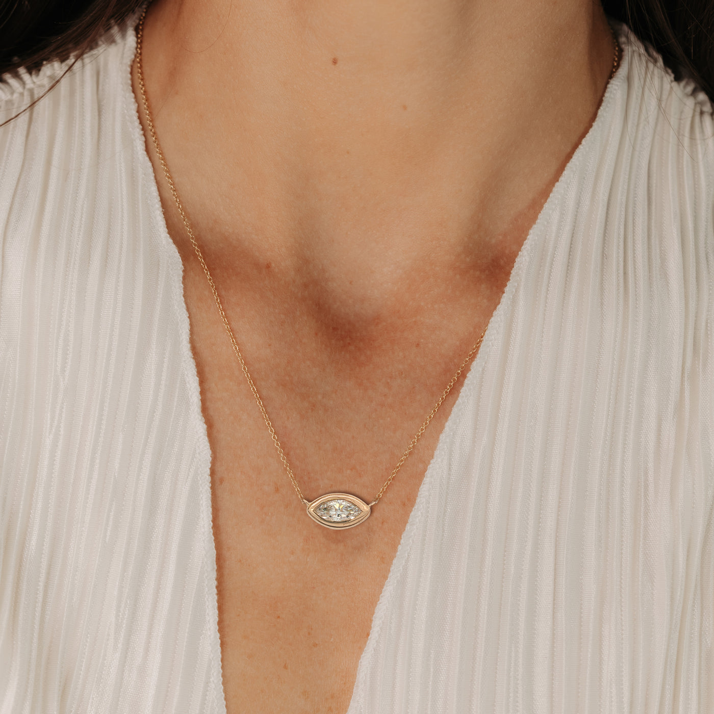 Lab Grown 1.10CT Marquise Cut Diamond Bezel Necklace