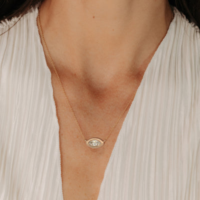 Lab Grown 1.10CT Marquise Cut Diamond Bezel Necklace