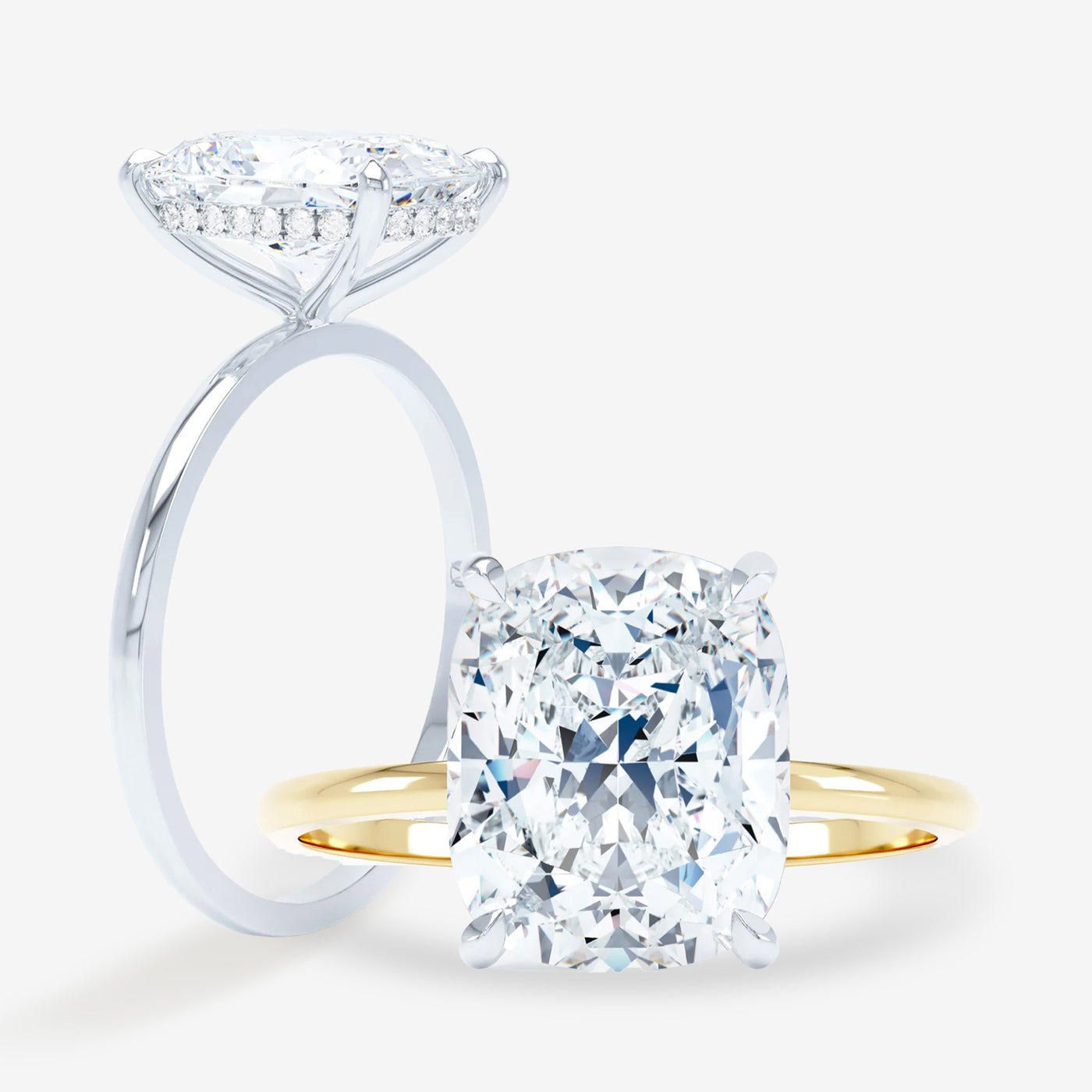 Petite Solitaire - Hidden Halo - Elongated Cushion Engagement Ring
