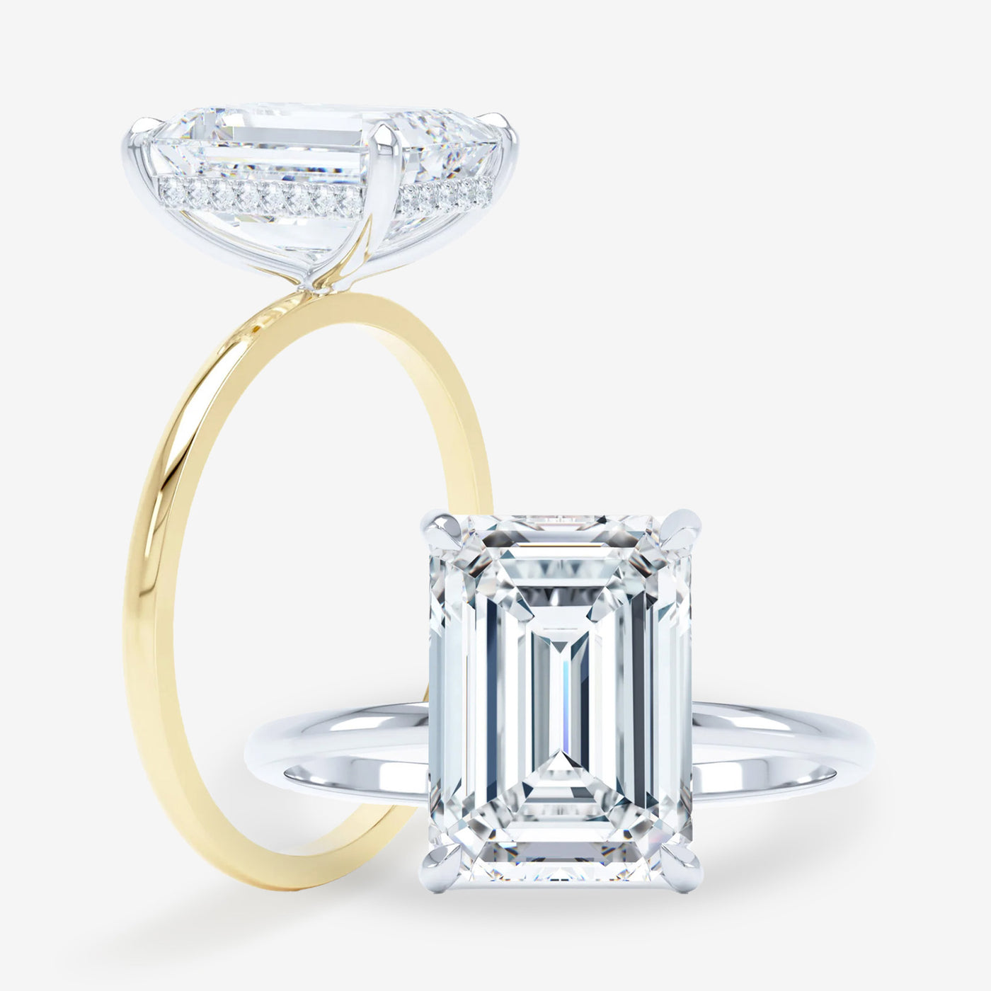 Petite Solitaire - Hidden Halo - Emerald Cut Engagement Ring