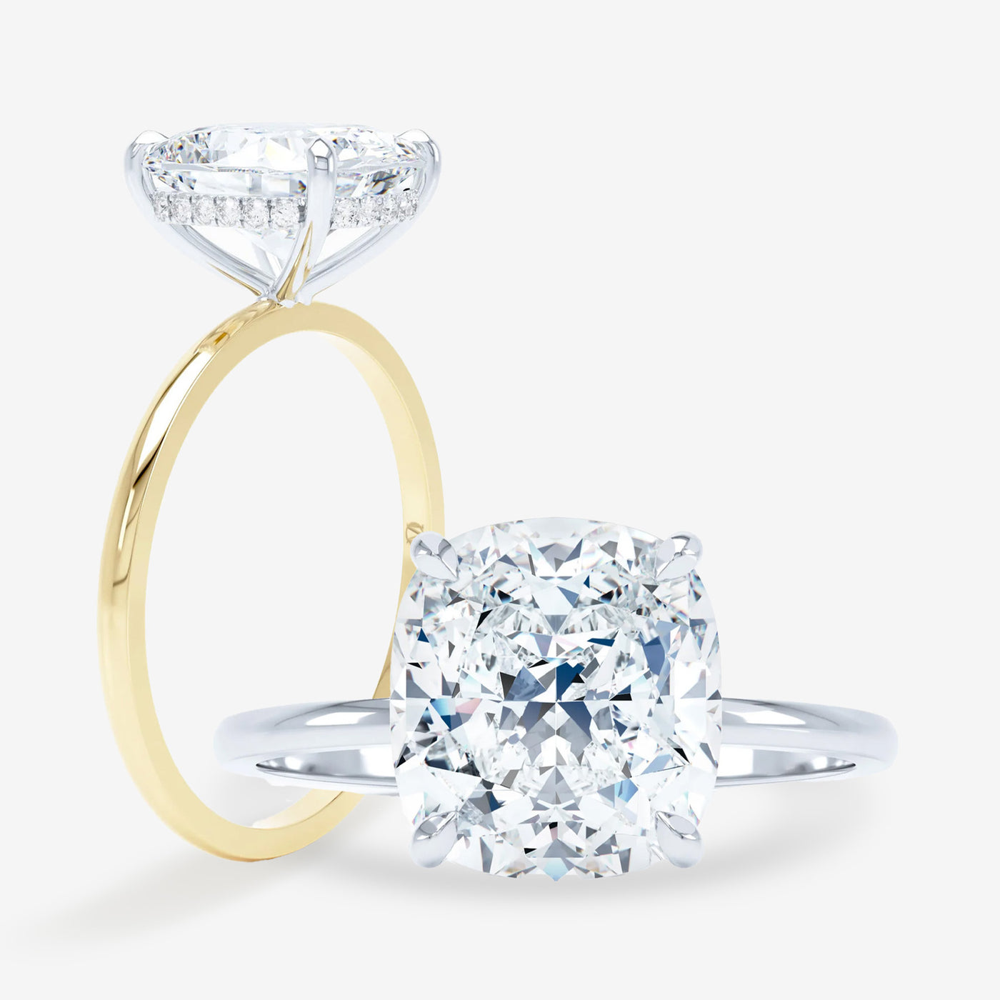 Petite Solitaire - Hidden Halo - Square Cushion Engagement Ring