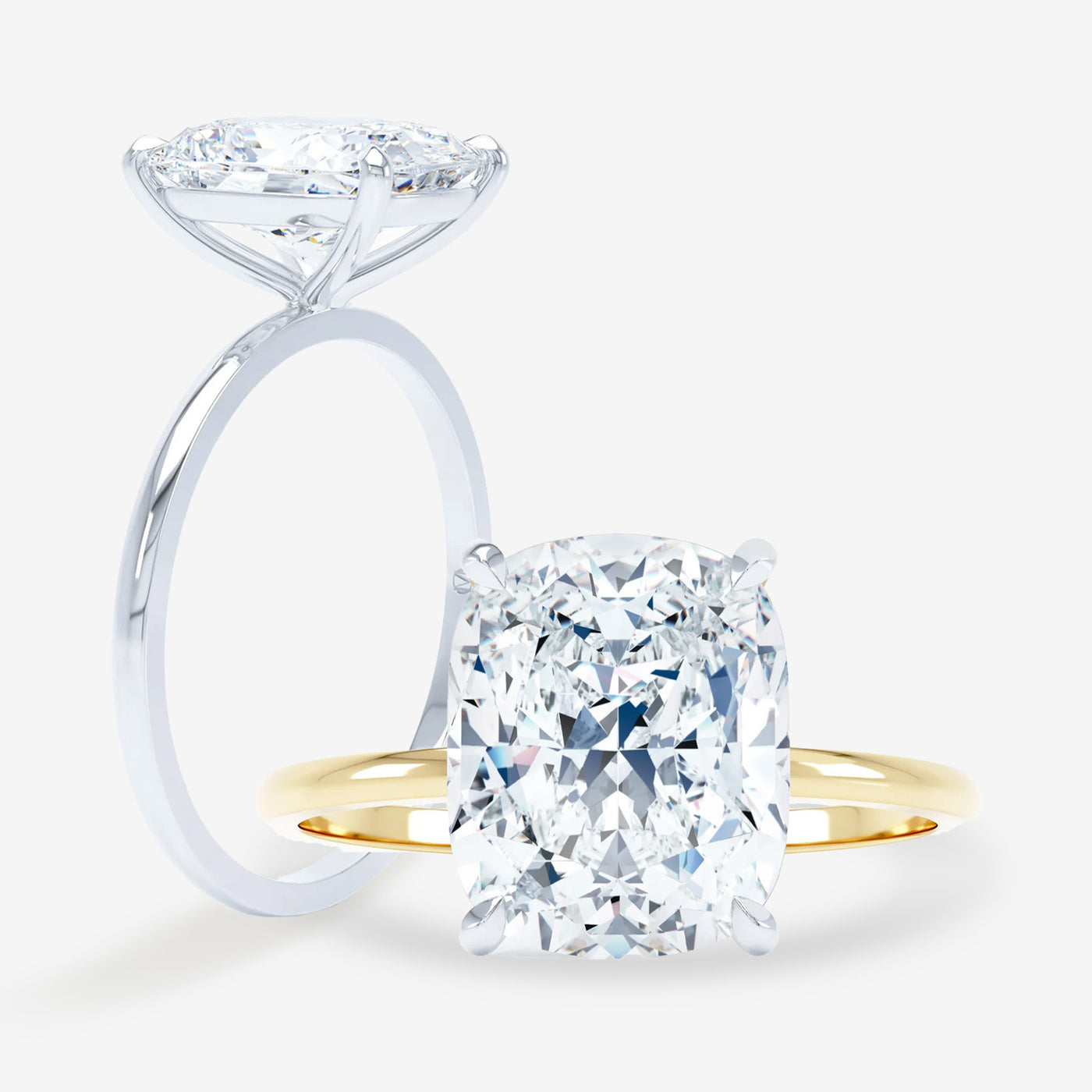 Petite Solitaire - With Rail - Elongated Cushion Engagement Ring