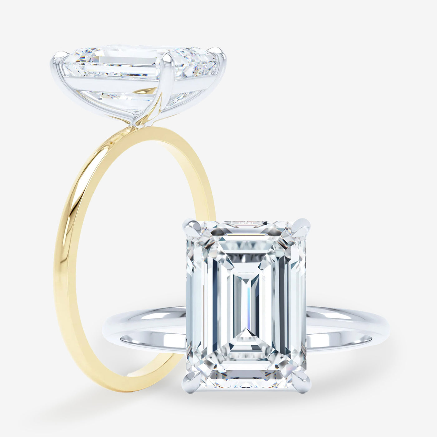 Petite Solitaire - With Rail - Emerald Cut Engagement Ring
