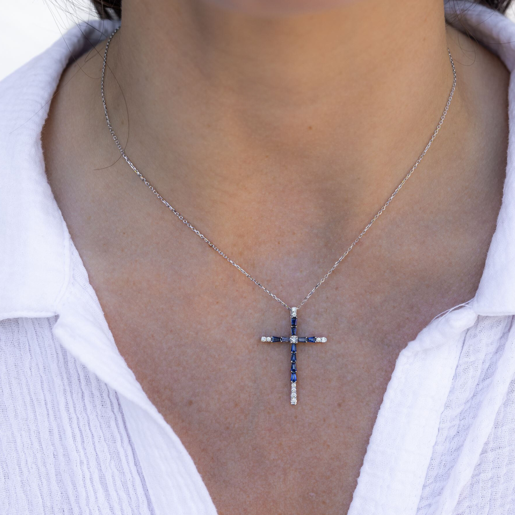 sapphire and diamond cross necklace