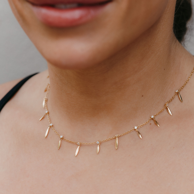 Diamond + Gold Marquise Drops Necklace