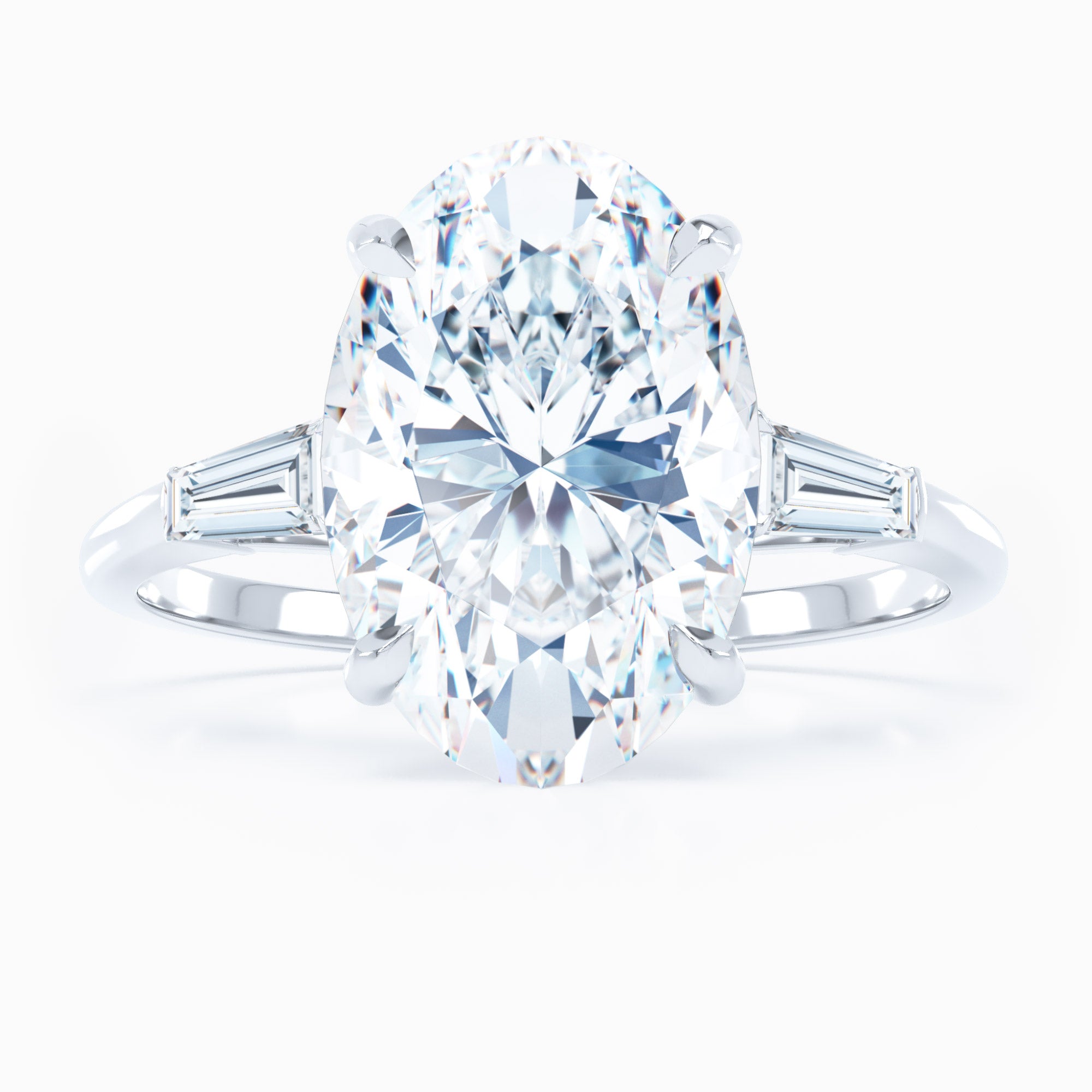 3 Stone Baguette Sides Oval Engagement Ring