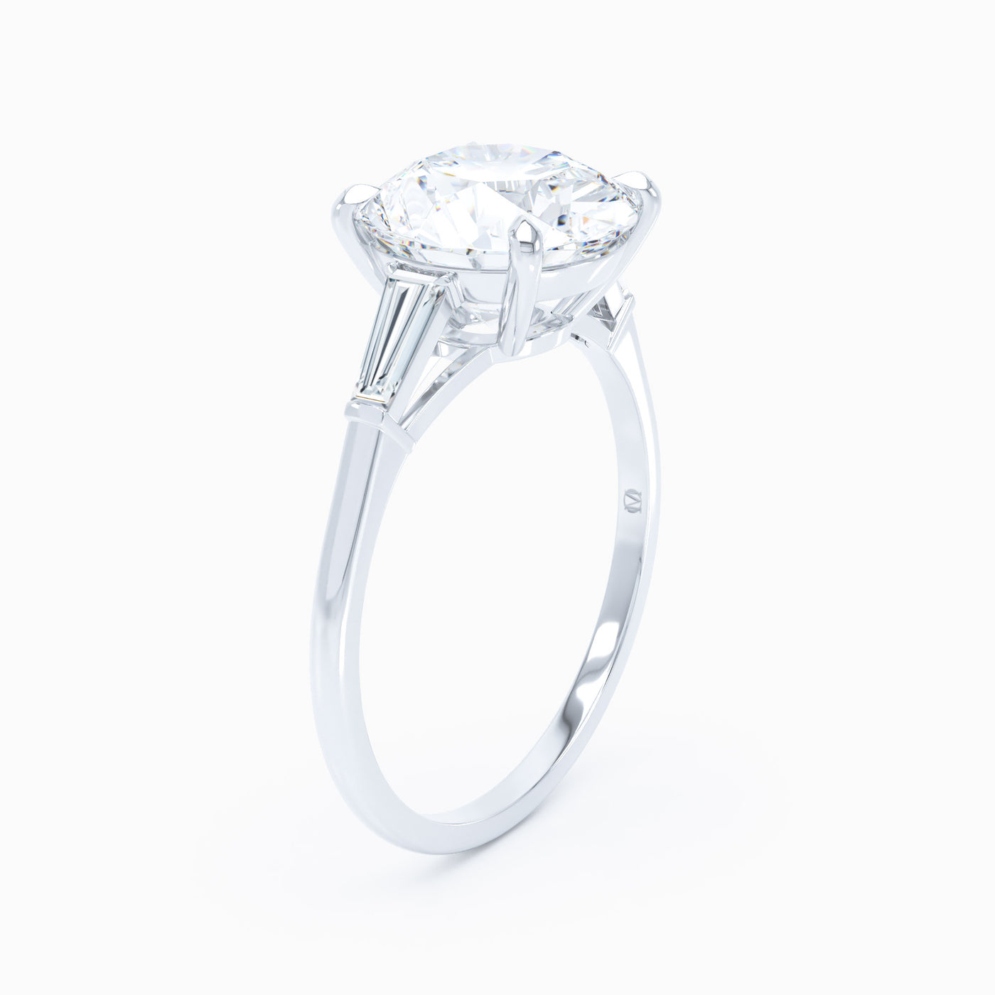 3 Stone Baguette Sides Round Engagement Ring