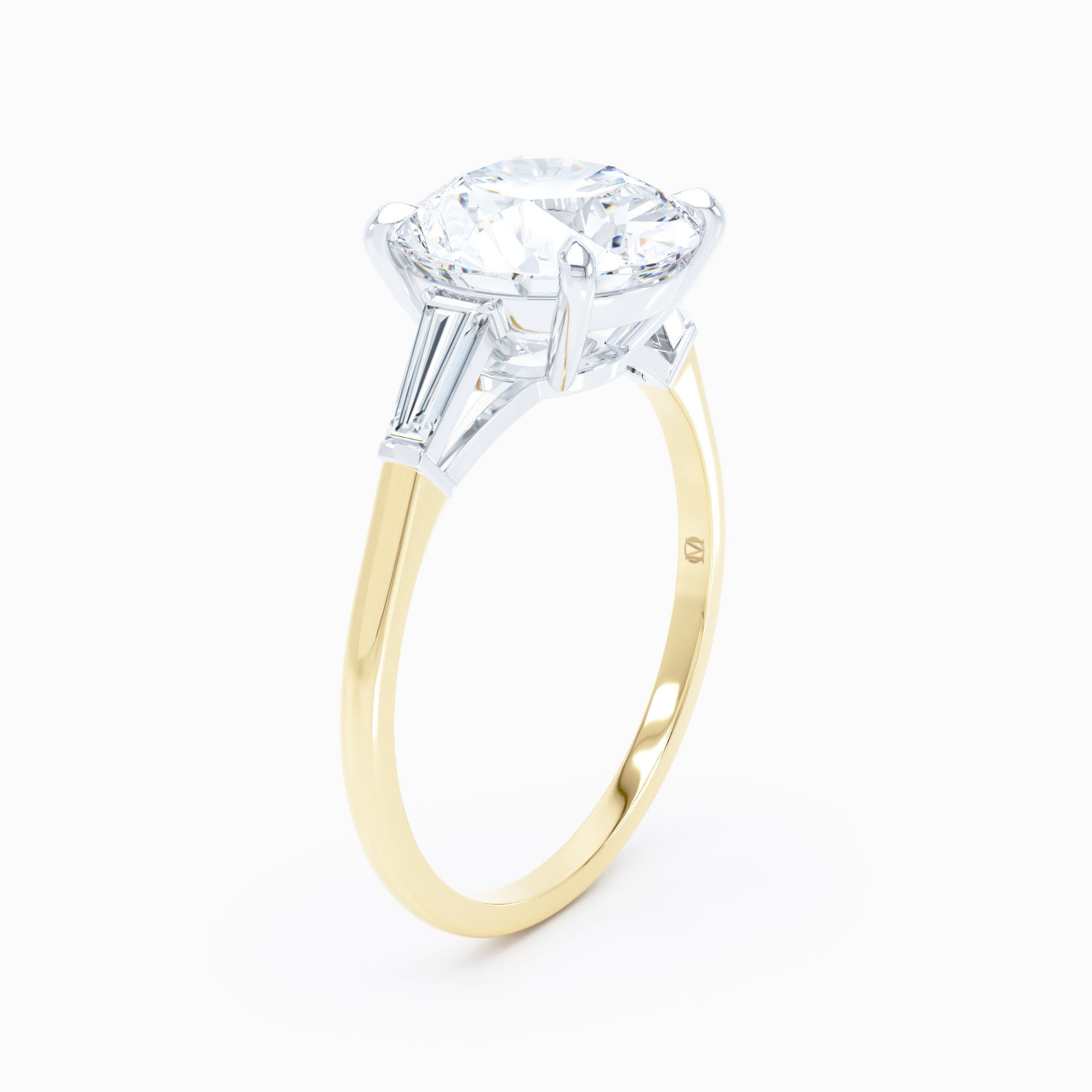 3 Stone Baguette Sides Round Engagement Ring