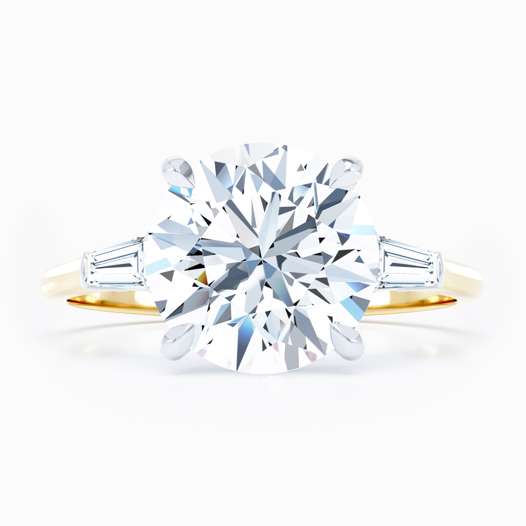 3 Stone Baguette Sides Round Engagement Ring